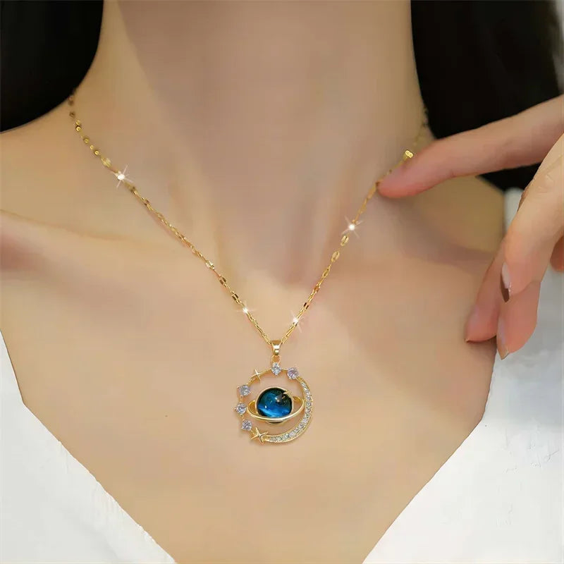 Collier doré planètes & lune