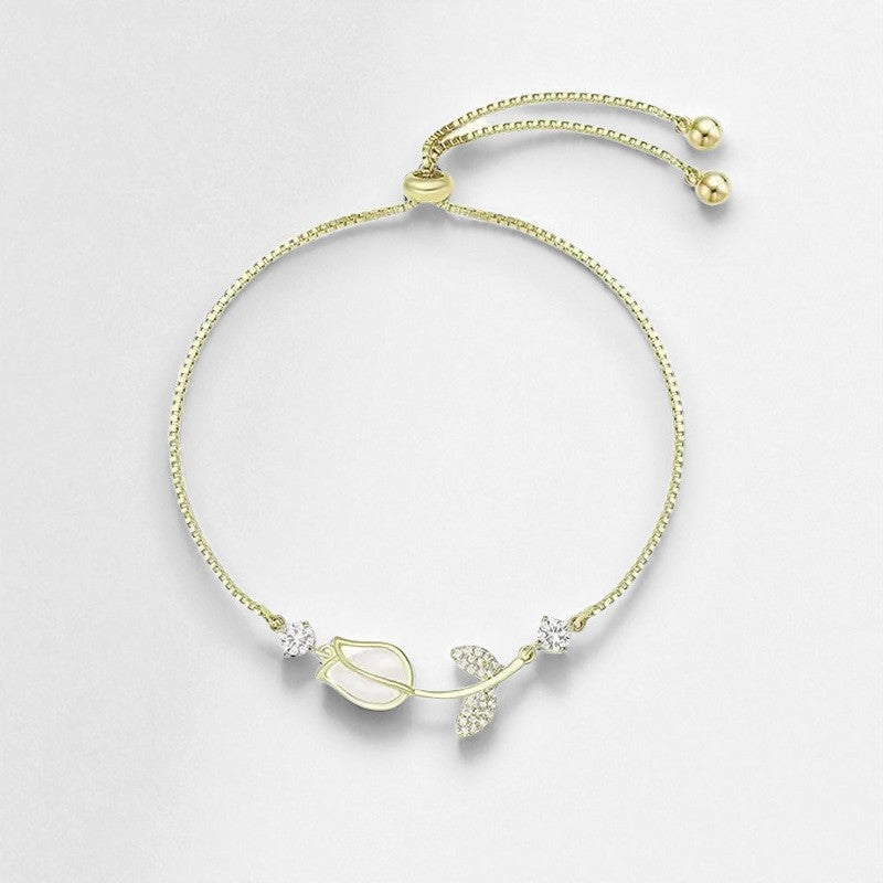 bracelet tulipe opale perles brillantes femme