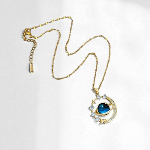 collier doré planètes lune femme