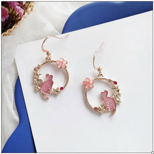 Boucles d’oreilles chat et cœur